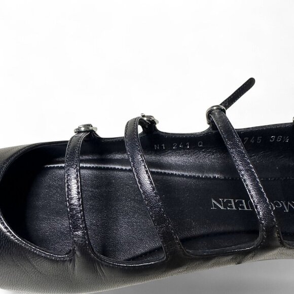 Alexander McQueen Strappy MaryJane Black Leather Caged Ballet Flat sz EU 36.5 - Picture 9 of 15